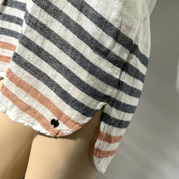Billabong Tunic Hooded Lace Up Gauze Top Long Sleeve Cream Stripe Size M Medium - Picture 5 of 8